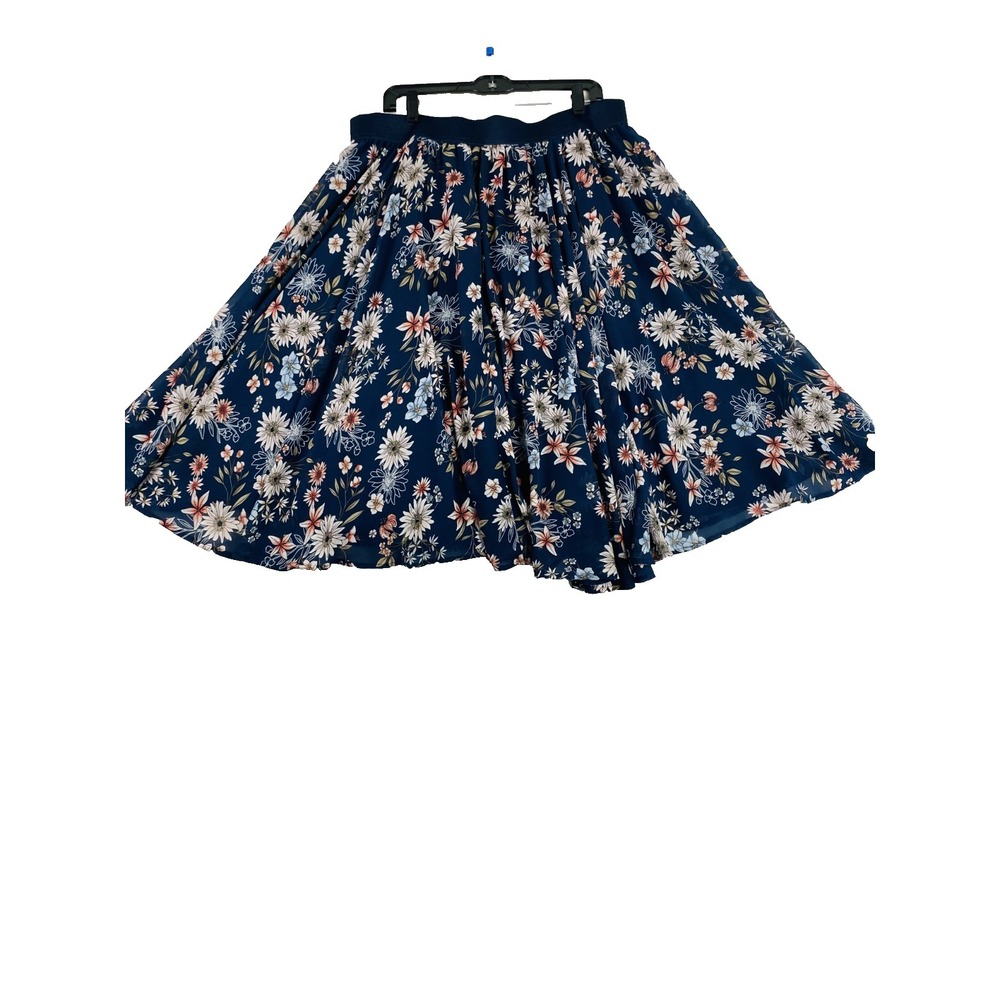 2/$30 Torrid Chiffon Midi Skirt Women Sz 2X Blue Floral Flare Cottage Romantic - Picture 11 of 13